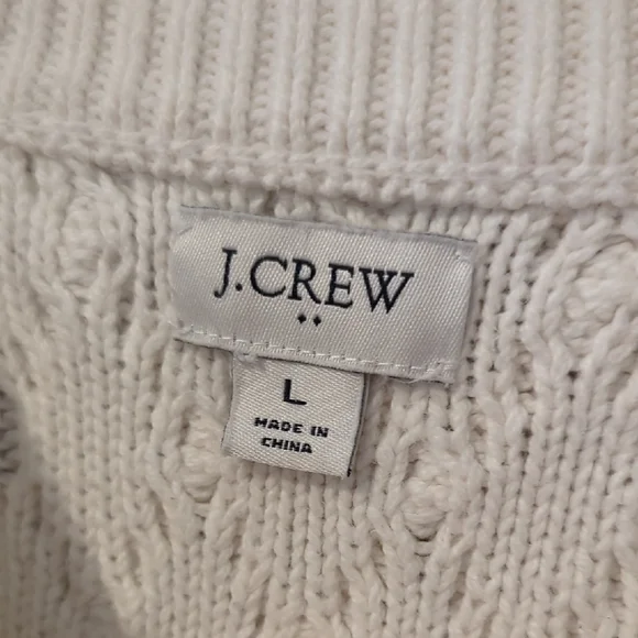 J. Crew Fisherman Cable Knit Sweater White 100% Cotton size Large - Picture 3 of 8